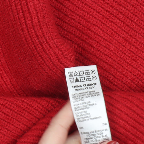Marks and Spencer Women's Red V-Neck Ribbed Knit Jumper Size S