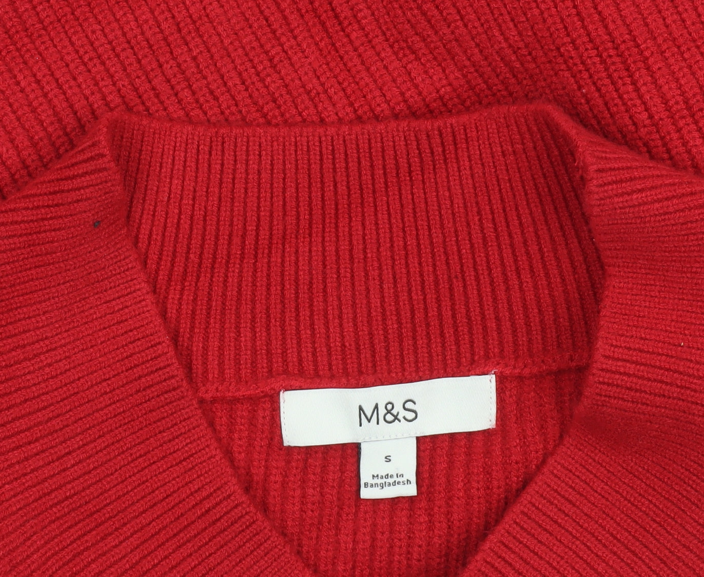 Marks and Spencer Women's Red V-Neck Ribbed Knit Jumper Size S