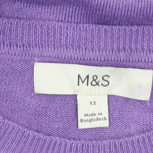 Marks and Spencer Women Purple Size 12 Crew Neck Acrylic Jumper