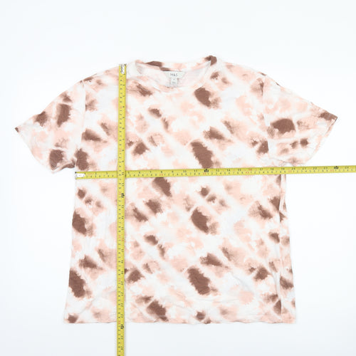 Marks and Spencer Womens Pink Brown Tie Dye Cotton T-Shirt Size 14