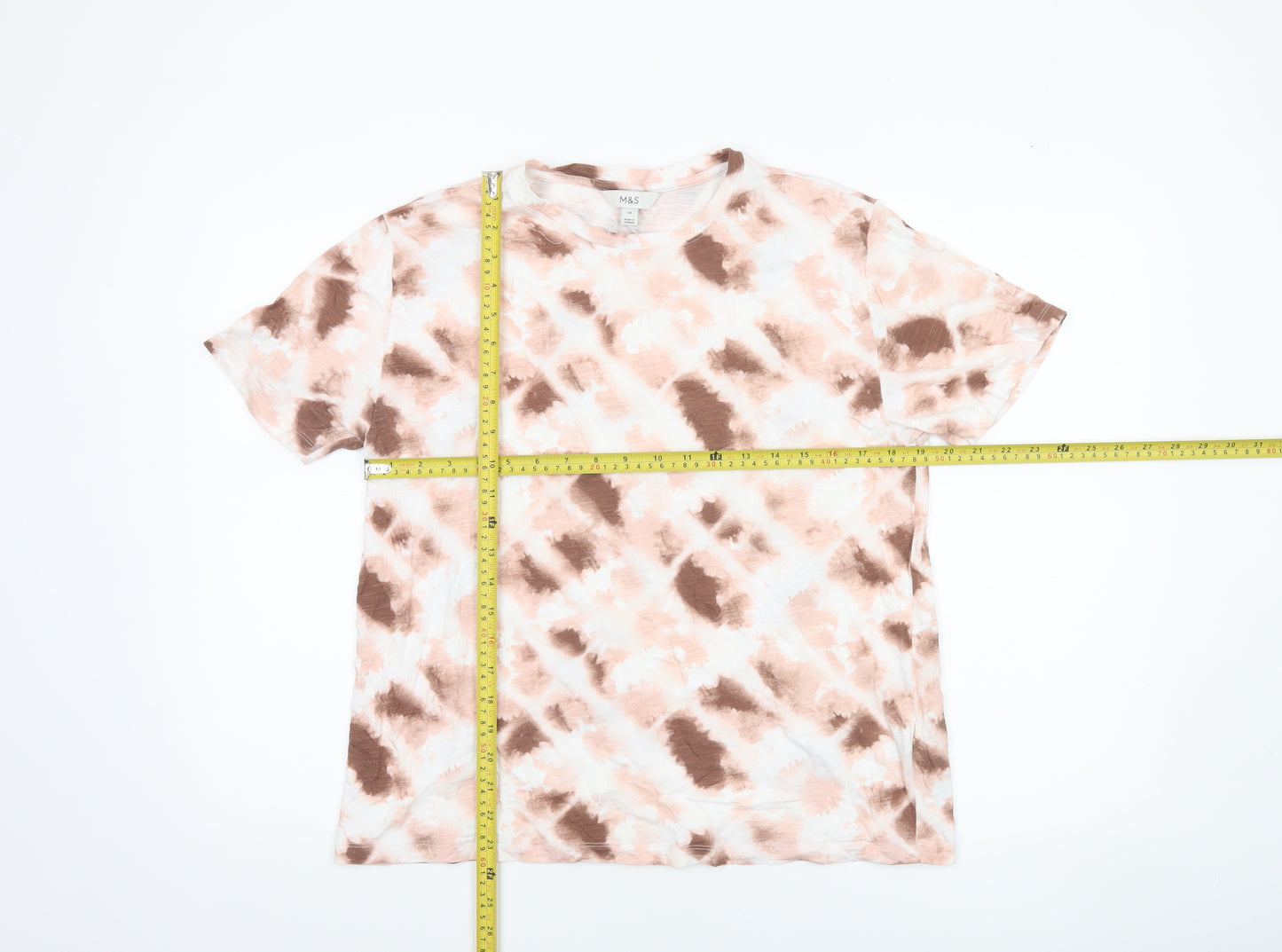 Marks and Spencer Womens Pink Brown Tie Dye Cotton T-Shirt Size 14
