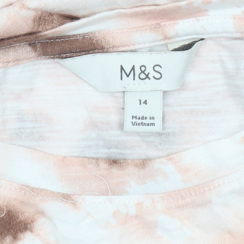 Marks and Spencer Womens Pink Brown Tie Dye Cotton T-Shirt Size 14