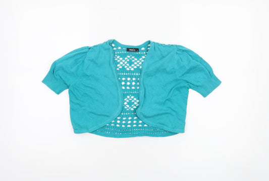 M&Co Women’s Blue Crochet Open Short Sleeve Cardigan M