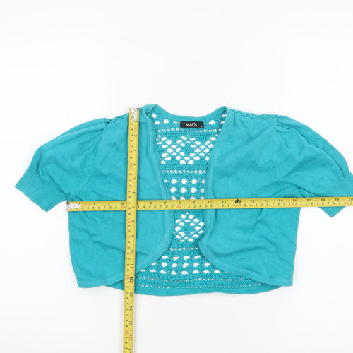 M&Co Women’s Blue Crochet Open Short Sleeve Cardigan M