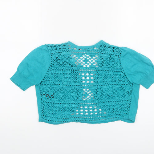 M&Co Women’s Blue Crochet Open Short Sleeve Cardigan M