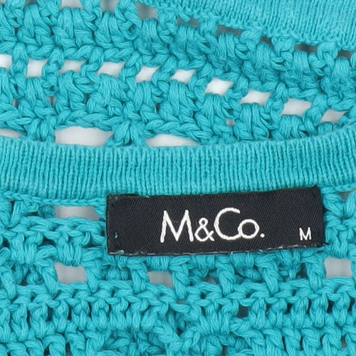 M&Co Women’s Blue Crochet Open Short Sleeve Cardigan M