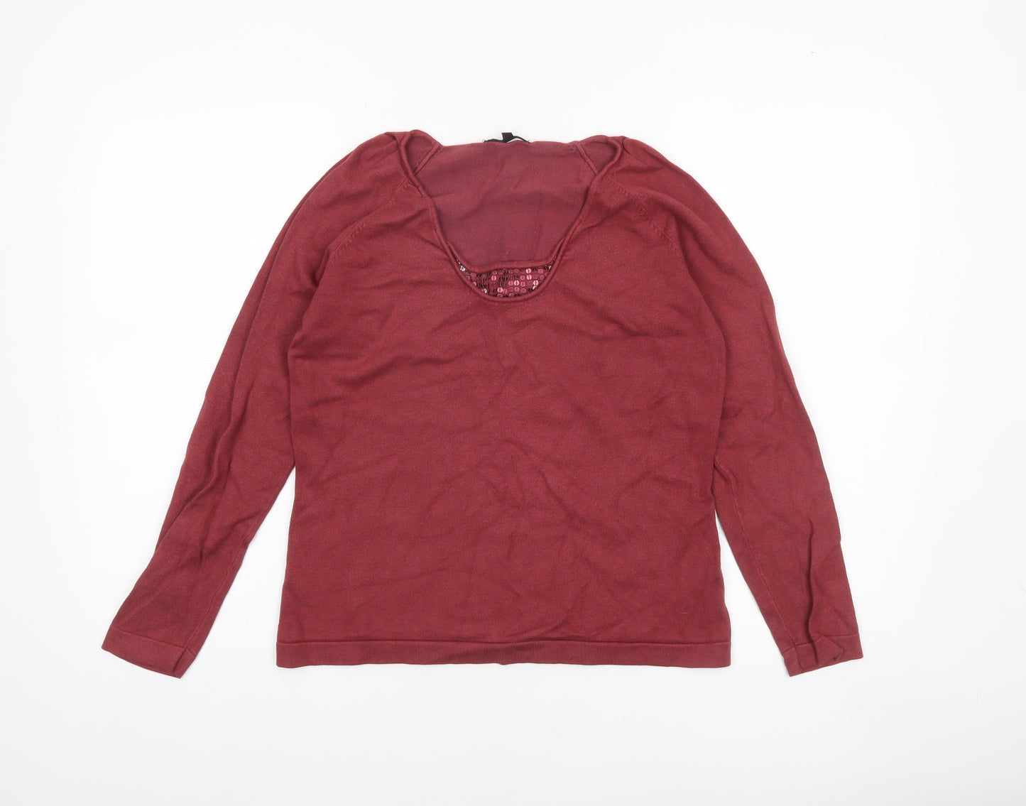 Linea Women's Red Sequin Scoop Neck Pullover Jumper Size M