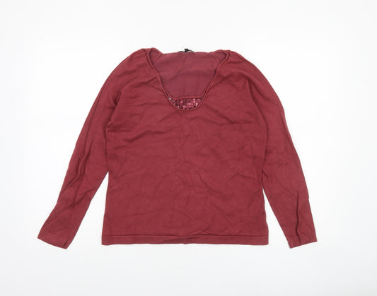 Linea Women's Red Sequin Scoop Neck Pullover Jumper Size M