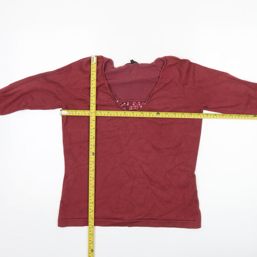 Linea Women's Red Sequin Scoop Neck Pullover Jumper Size M
