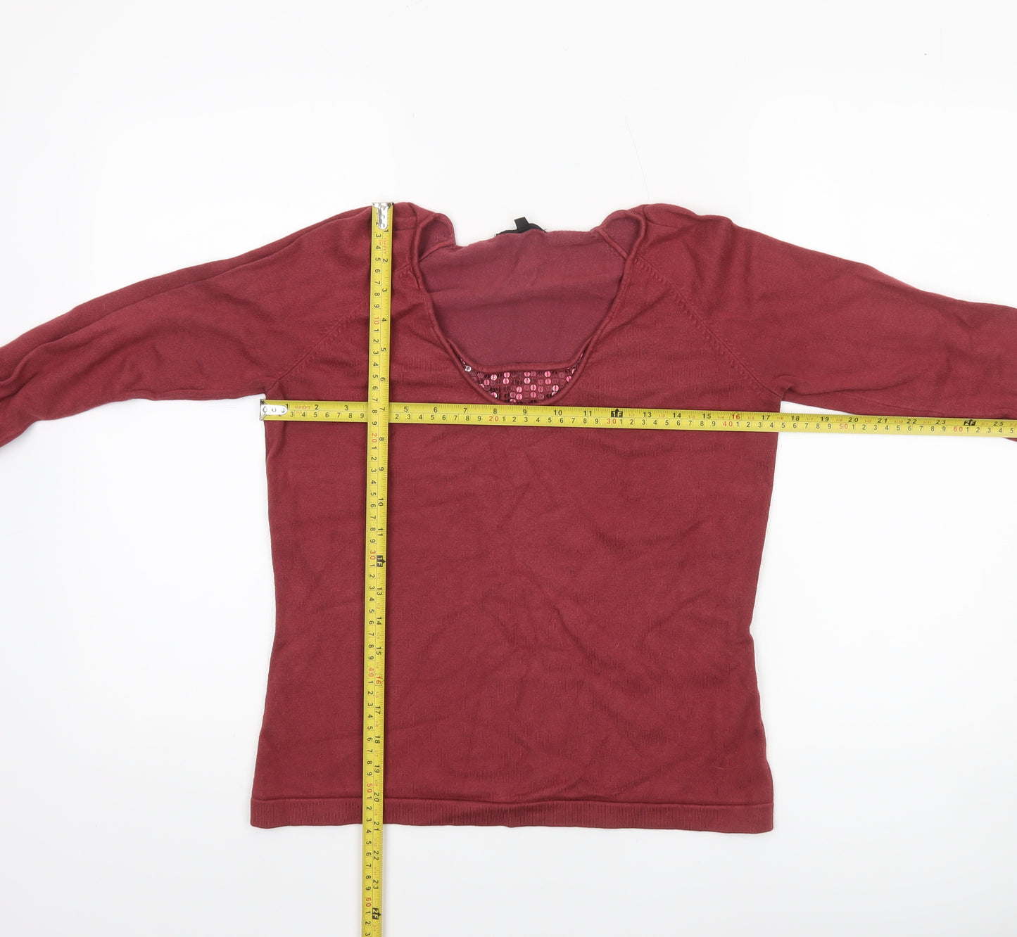 Linea Women's Red Sequin Scoop Neck Pullover Jumper Size M