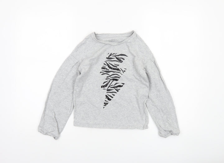 John Lewis Girls Grey Long Sleeve Zebra Print Lightning Pullover Top 9 Years