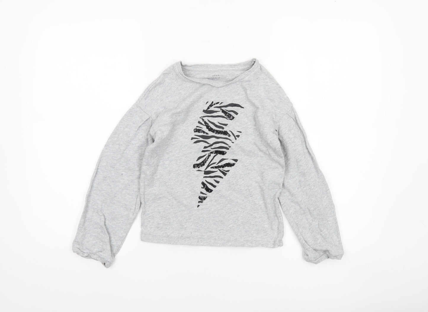 John Lewis Girls Grey Long Sleeve Zebra Print Lightning Pullover Top 9 Years