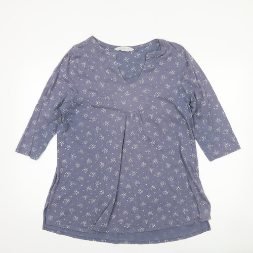 Fat Face Women's Blue Floral Tunic Blouse Size 18 Cotton 3/4 Sleeve