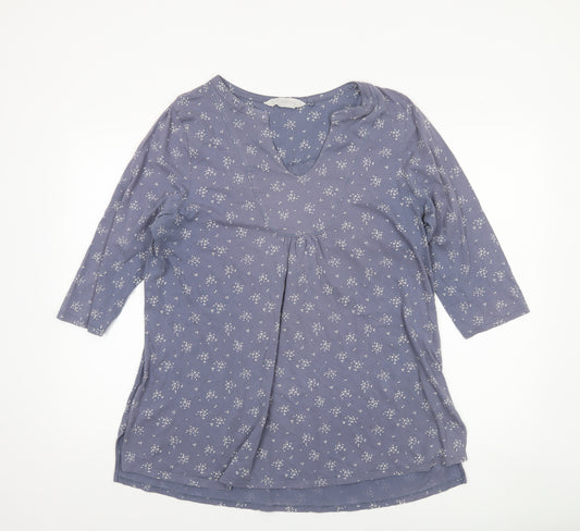 Fat Face Women's Blue Floral Tunic Blouse Size 18 Cotton 3/4 Sleeve