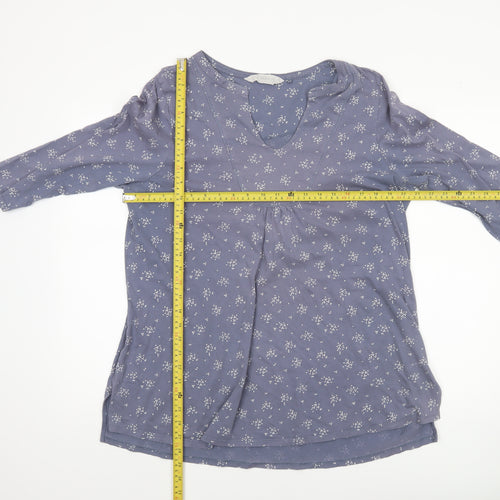Fat Face Women's Blue Floral Tunic Blouse Size 18 Cotton 3/4 Sleeve