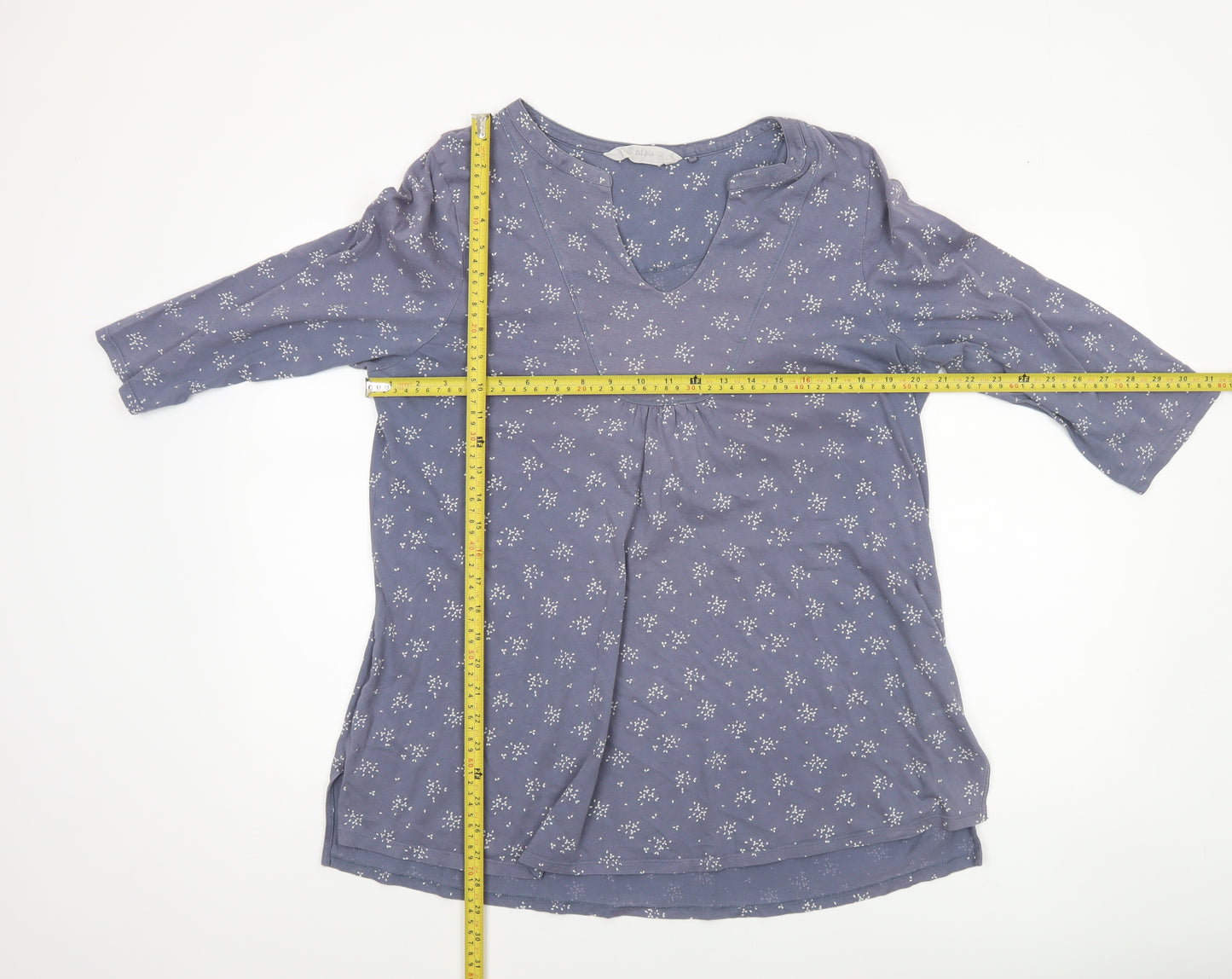 Fat Face Women's Blue Floral Tunic Blouse Size 18 Cotton 3/4 Sleeve