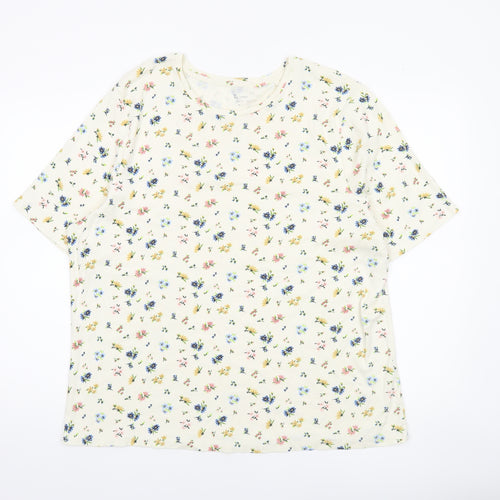 Tu Women’s Ivory Floral Cotton Short Sleeve T-Shirt Size 26