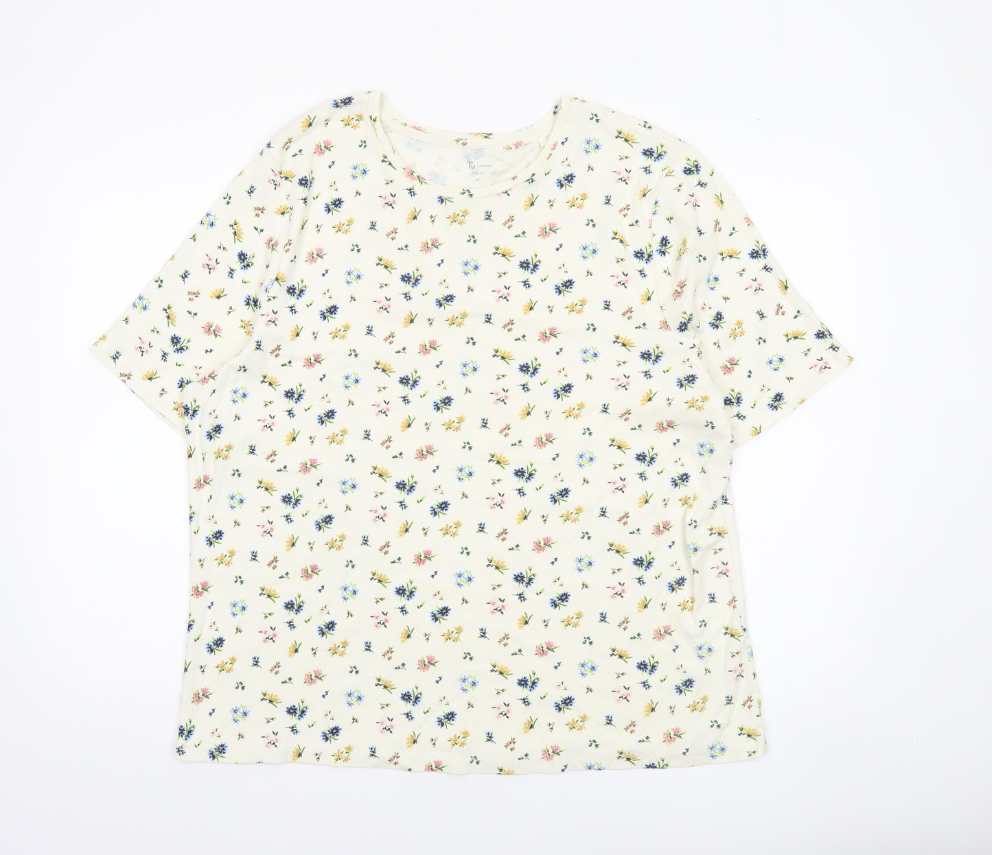 Tu Women’s Ivory Floral Cotton Short Sleeve T-Shirt Size 26