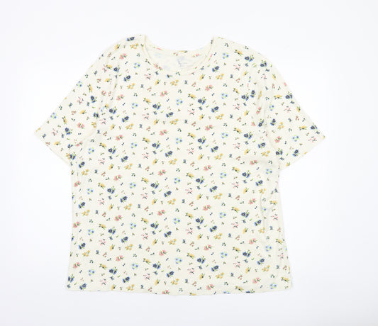 Tu Women’s Ivory Floral Cotton Short Sleeve T-Shirt Size 26