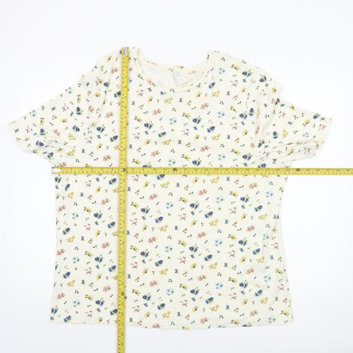 Tu Women’s Ivory Floral Cotton Short Sleeve T-Shirt Size 26