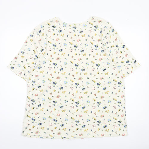 Tu Women’s Ivory Floral Cotton Short Sleeve T-Shirt Size 26