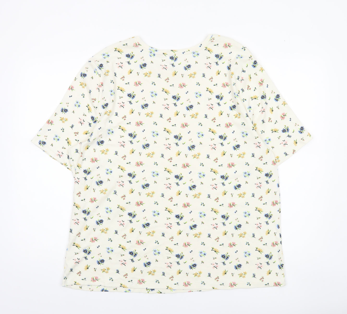 Tu Women’s Ivory Floral Cotton Short Sleeve T-Shirt Size 26