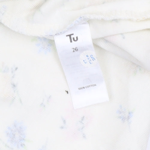 Tu Women’s Ivory Floral Cotton Short Sleeve T-Shirt Size 26