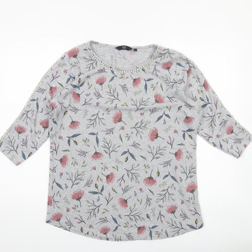 Isle Collection Women's Grey Floral 3/4 Sleeve Pullover Jumper Size M