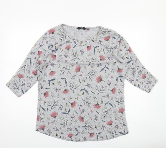 Isle Collection Women's Grey Floral 3/4 Sleeve Pullover Jumper Size M