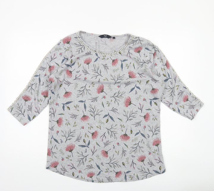 Isle Collection Women's Grey Floral 3/4 Sleeve Pullover Jumper Size M