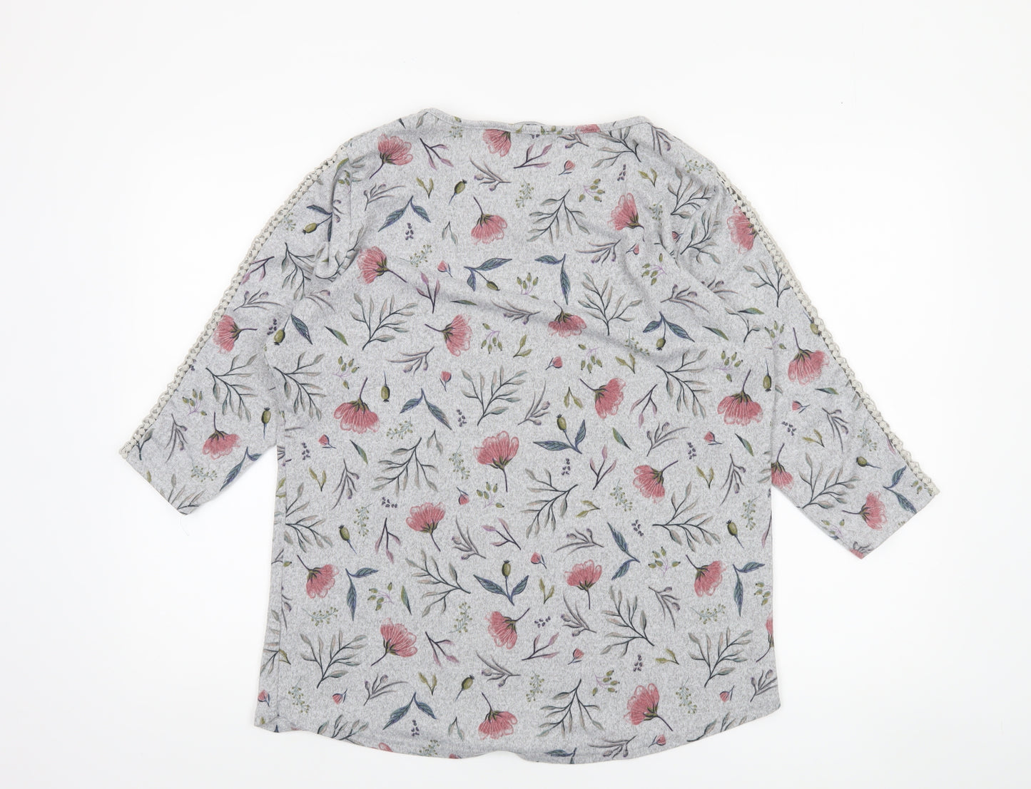 Isle Collection Women's Grey Floral 3/4 Sleeve Pullover Jumper Size M