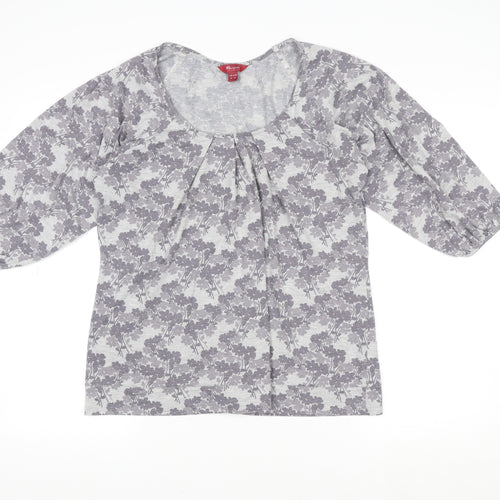 Monsoon Womens Grey Floral Tunic Blouse UK 16 3/4 Sleeve