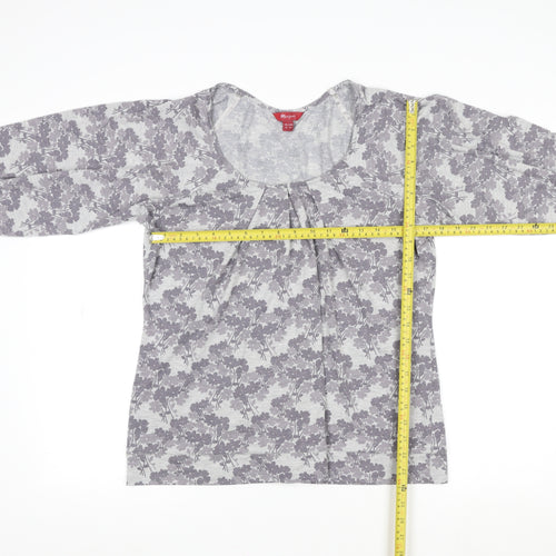 Monsoon Womens Grey Floral Tunic Blouse UK 16 3/4 Sleeve