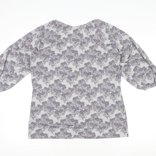 Monsoon Womens Grey Floral Tunic Blouse UK 16 3/4 Sleeve