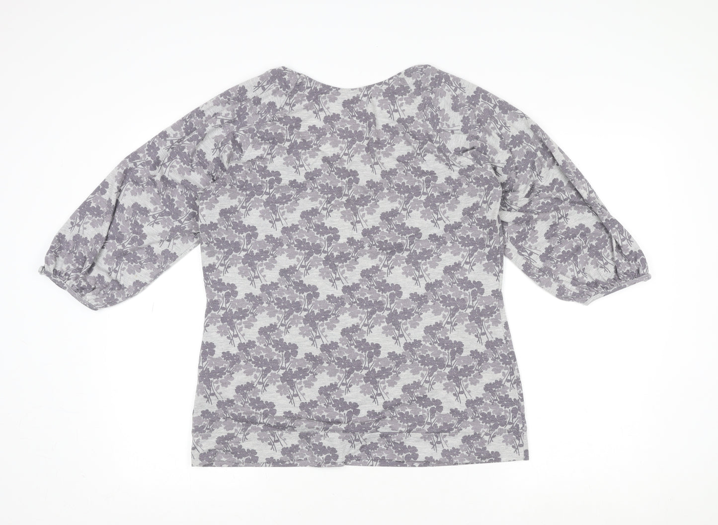 Monsoon Womens Grey Floral Tunic Blouse UK 16 3/4 Sleeve