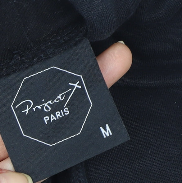 Project X Paris Women's Black Pullover Hoodie Medium Cotton Graphic Rose Design