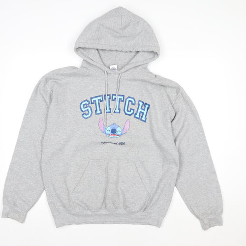 Disney Women Grey Stitch Hoodie Medium Cotton Blend Pullover
