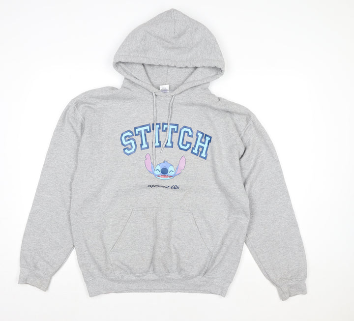 Disney Women Grey Stitch Hoodie Medium Cotton Blend Pullover