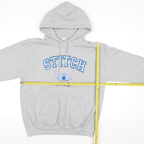 Disney Women Grey Stitch Hoodie Medium Cotton Blend Pullover