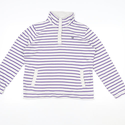 Crew Clothing Women’s White Purple Striped 1/2 Zip Sweatshirt Size 12
