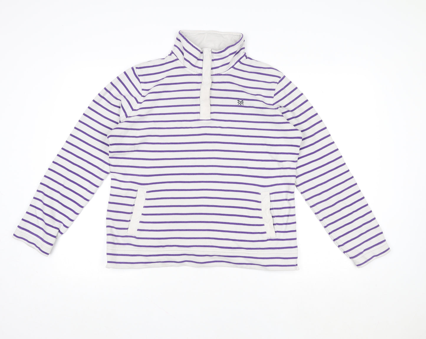 Crew Clothing Women’s White Purple Striped 1/2 Zip Sweatshirt Size 12