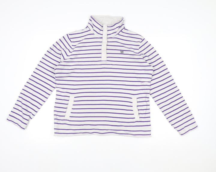 Crew Clothing Women’s White Purple Striped 1/2 Zip Sweatshirt Size 12