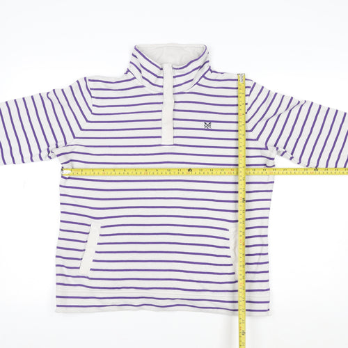 Crew Clothing Women’s White Purple Striped 1/2 Zip Sweatshirt Size 12