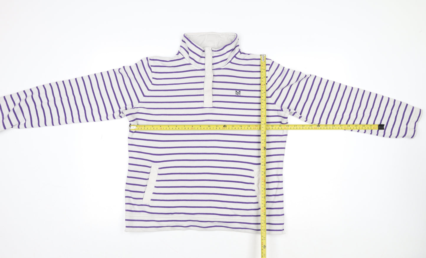 Crew Clothing Women’s White Purple Striped 1/2 Zip Sweatshirt Size 12