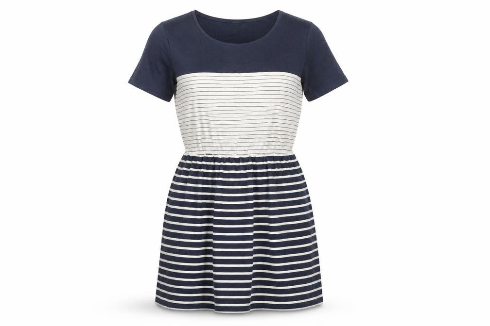 Topshop Women Blue Striped Fit & Flare Knee Length Dress Size 8