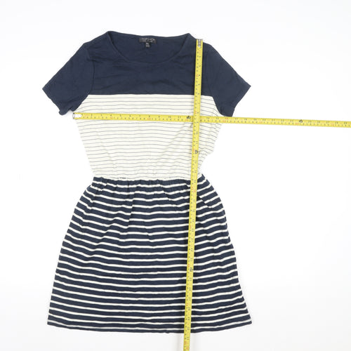Topshop Women Blue Striped Fit & Flare Knee Length Dress Size 8
