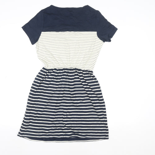Topshop Women Blue Striped Fit & Flare Knee Length Dress Size 8
