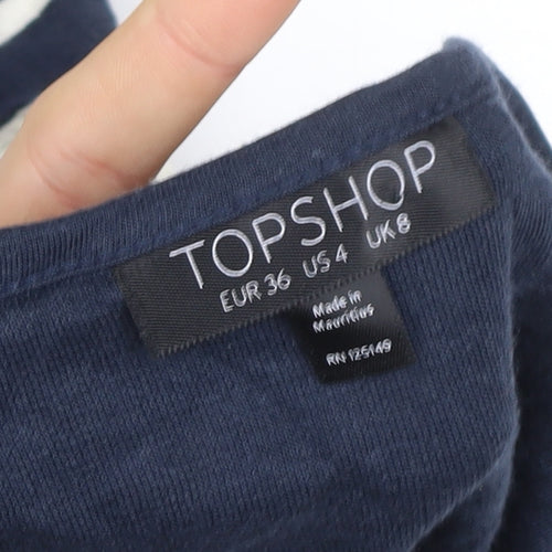 Topshop Women Blue Striped Fit & Flare Knee Length Dress Size 8