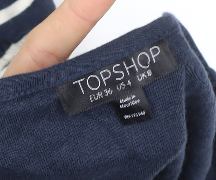 Topshop Women Blue Striped Fit & Flare Knee Length Dress Size 8