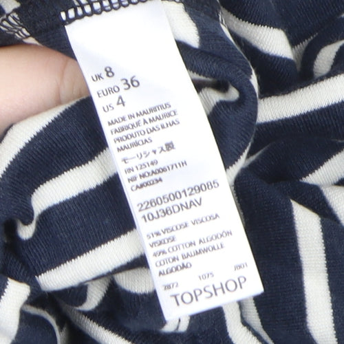Topshop Women Blue Striped Fit & Flare Knee Length Dress Size 8